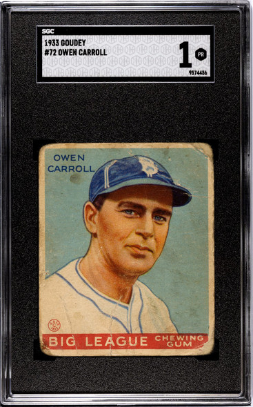 1933 Goudey Big League Chewing Gum Owen Carroll #72 SGC 1 front of card