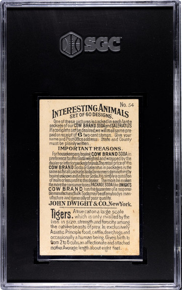 1898 John Dwight & Co. Tigers #54 Interesting Animals (Large) SGC 1.5 back of card