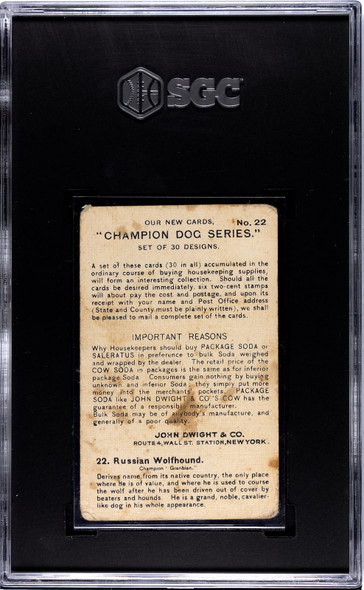 1902 John Dwight & Co. Russian Wolfhound #22 Champion Dog Series SGC 2.5 back of card
