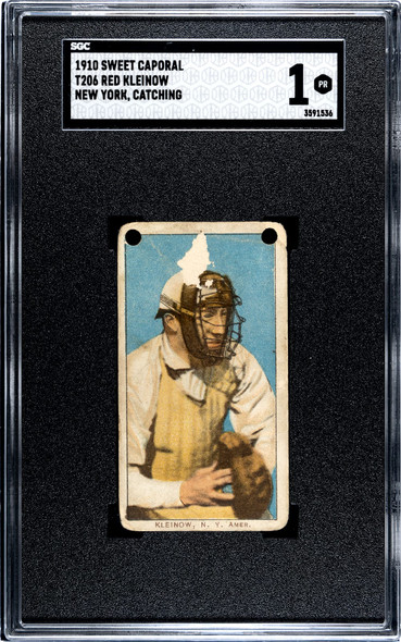 1910 T206 Red Kleinow New York, Catching Sweet Caporal 350 SGC 1 front of card