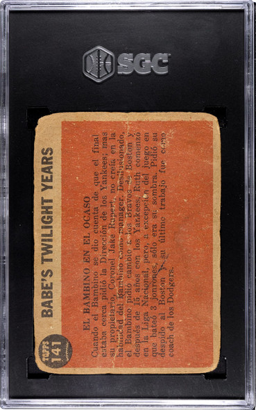 1962 Topps Venezuelan Babe Ruth #141 SGC 1 back of card
