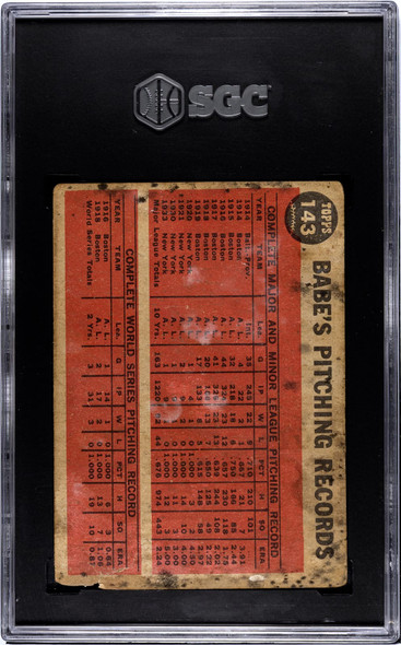 1962 Topps Venezuelan Babe Ruth #143 SGC 1 back of card