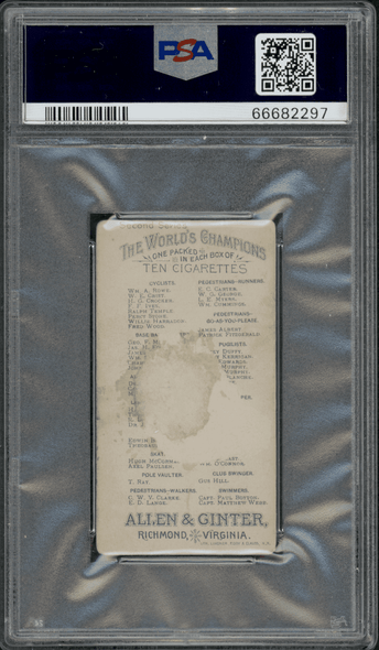 1888 N29 Allen & Ginter James Albert The World's Champions PSA 1 back of card