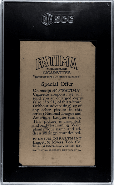1913 T200 Fatima Boston Americans SGC 1 back of card