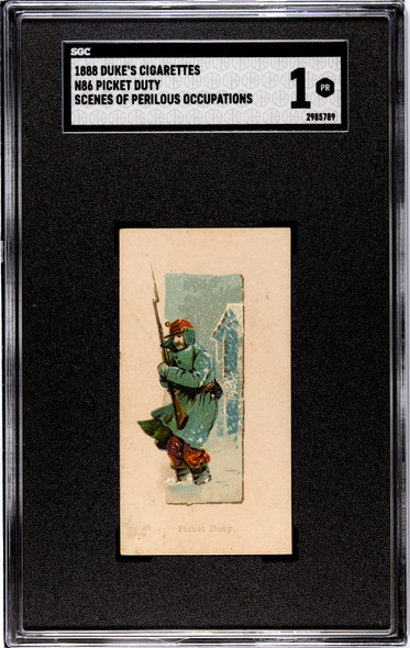 1888 N86 Duke's Cigarettes Picket Duty Scenes of Perilous Occupations SGC 1 front of card
