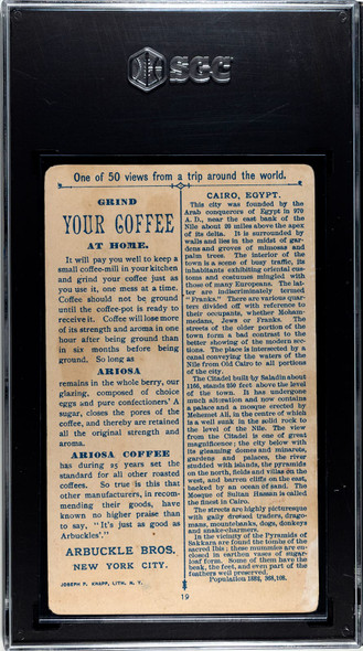 1891 Arbuckle Bros Coffee Cairo, Egypt #19 Views from a Trip Around the World SGC 1.5 back of card