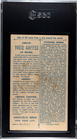 1891 Arbuckle Bros Coffee Copenhagen, Denmark #23 Views from a Trip Around the World SGC 1.5 back of card