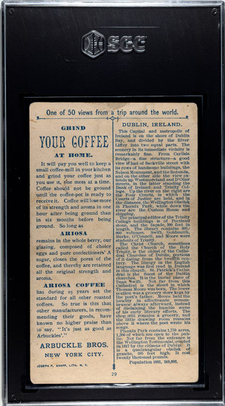 1891 Arbuckle Bros Coffee Dublin, Ireland #29 Views from a Trip Around the World SGC 2 back of card