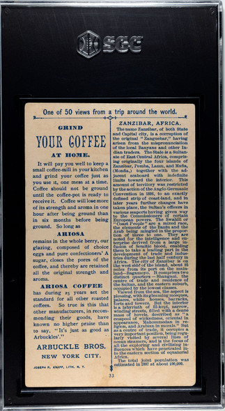 1891 Arbuckle Bros Coffee Zanzibar, Africa #33 Views from a Trip Around the World SGC 2 back of card
