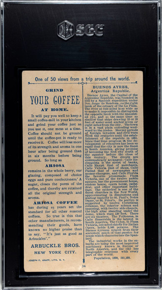 1891 Arbuckle Bros Coffee Buenos Aires, Argentina #34 Views from a Trip Around the World SGC 3 back of card