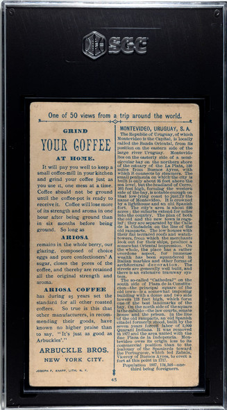 1891 Arbuckle Bros Coffee Montevideo, Uruguay #45 Views from a Trip Around the World SGC 2 back of card