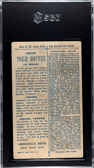 1891 Arbuckle Bros Coffee Yokohama #50 Views from a Trip Around the World SGC 1.5 back of card