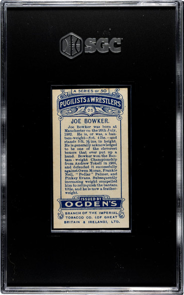1908 Ogden's Cigarettes Joe Bowker #25 Pugilists & Wrestlers SGC Authentic back of card