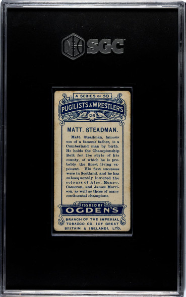 1908 Ogden's Cigarettes Matt Steadman #26 Pugilists & Wrestlers SGC 2.5 back of card