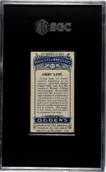 1908 Ogden's Cigarettes Jimmy Lane #27 Pugilists & Wrestlers SGC 1.5 back of card