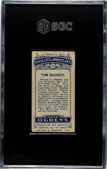 1908 Ogden's Cigarettes Tom Sharkey #28 Pugilists & Wrestlers SGC 3.5 back of card