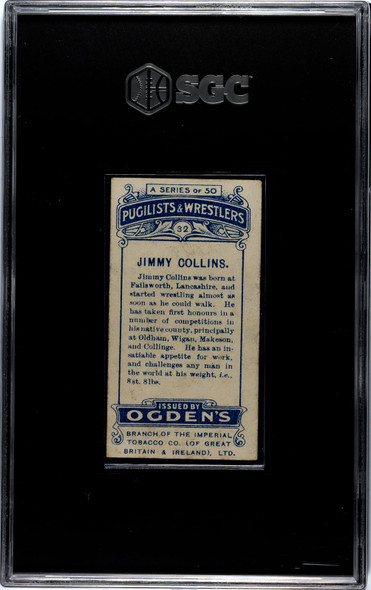 1908 Ogden's Cigarettes Jimmy Collins #32 Pugilists & Wrestlers SGC 2 back of card