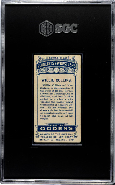 1908 Ogden's Cigarettes Willie Collins #36 Pugilists & Wrestlers SGC 3.5 back of card