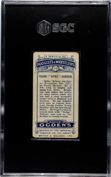 1908 Ogden's Cigarettes Spike Robson #39 Pugilists & Wrestlers SGC 2.5 back of card