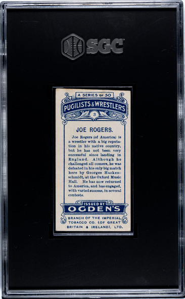 1908 Ogden's Cigarettes Joe Rogers #3 Pugilists & Wrestlers SGC 4 back of card