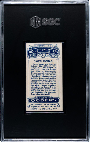 1908 Ogden's Cigarettes Owen Moran #44 Pugilists & Wrestlers SGC 2 back of card