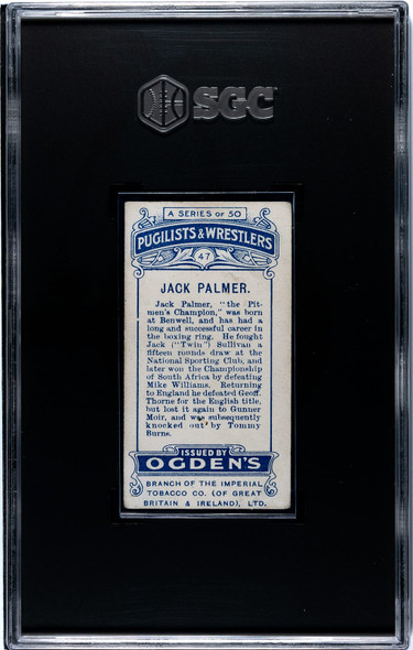 1908 Ogden's Cigarettes Jack Palmer #47 Pugilists & Wrestlers SGC 3 back of card