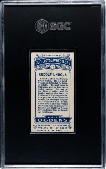 1908 Ogden's Cigarettes Rudolf Unholz #48 Pugilists & Wrestlers SGC 2.5 back of card