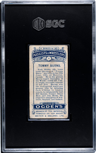 1908 Ogden's Cigarettes Tommy Burns #4 Pugilists & Wrestlers SGC 2.5 back of card