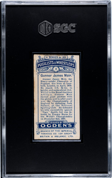 1908 Ogden's Cigarettes Gunner James #8 Pugilists & Wrestlers SGC 1 back of card