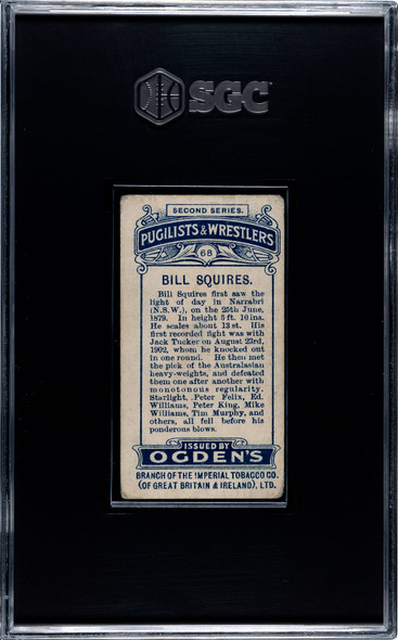 1909 Ogden's Cigarettes Bill Squires #68 Pugilists & Wrestlers SGC 3 back of card