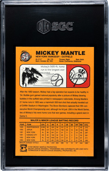 1997 Score Board Mickey Mantle #54 SGC 9.5 back of card