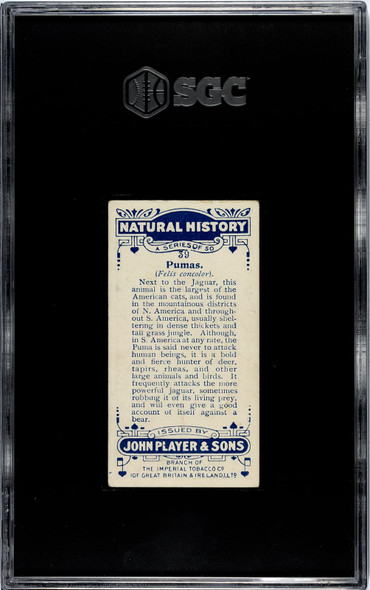 1924 John Player & Sons Pumas #39 Natural History SGC 5 back of card