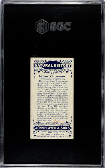 1924 John Player & Sons Indian Rhinoceros #41 Natural History SGC 4 back of card