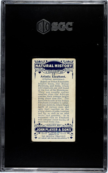 1924 John Player & Sons Asiatic Elephant #18 Natural History SGC 4 back of card