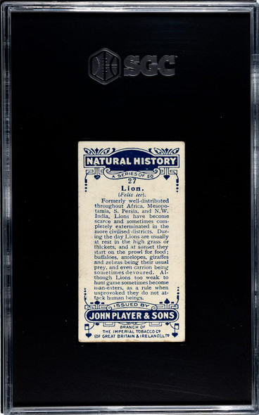1924 John Player & Sons Lion #27 Natural History SGC 2 back of card