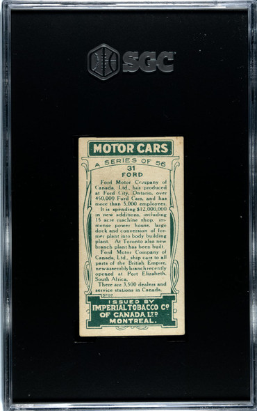 1921 Imperial Tobacco Co. Ford #31 Motor Cars SGC 4 back of card