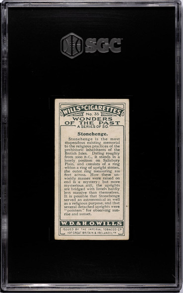 1926 W.D. & H.O. Wills Stonehenge #35 Wonders of the Past SGC 4 back of card