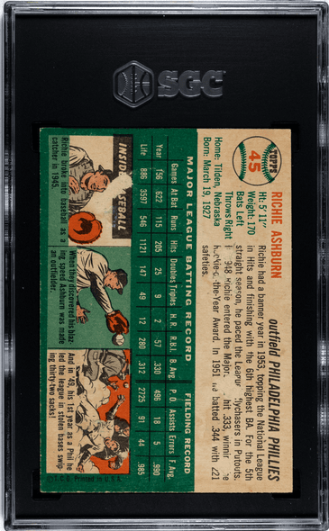 1954 Topps Richie Ashburn #45 SGC 1.5 back of card