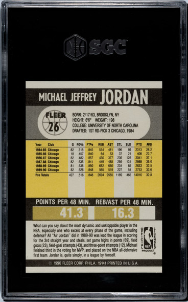 1990-91 Fleer Michael Jordan #26 SGC 10 back of card