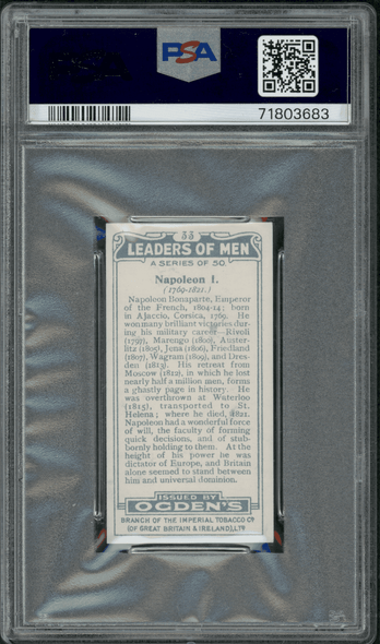 1924 Ogden's Ltd. Napoleon I. #33 Leaders of Men PSA 6 back of card