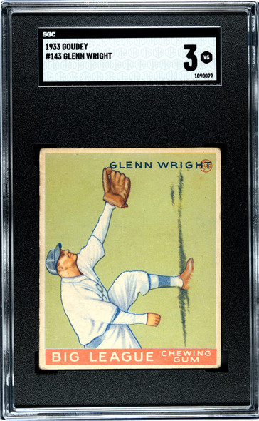 1933 Goudey Glenn Wright #143 SGC 3 front of card