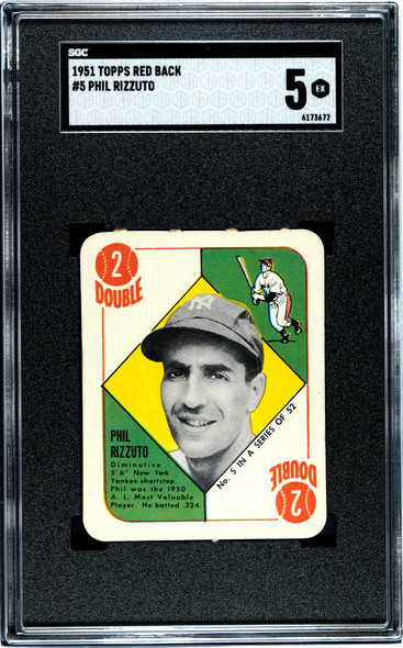 1951 Topps Phil Rizzuto #5 Red Back SGC 5 front of card