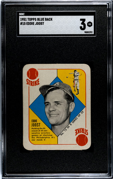 1951 Topps Eddie Joost #15 Blue Back SGC 3 front of card