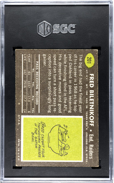 1969 Topps Fred Biletnikoff #201 SGC 3 back of card