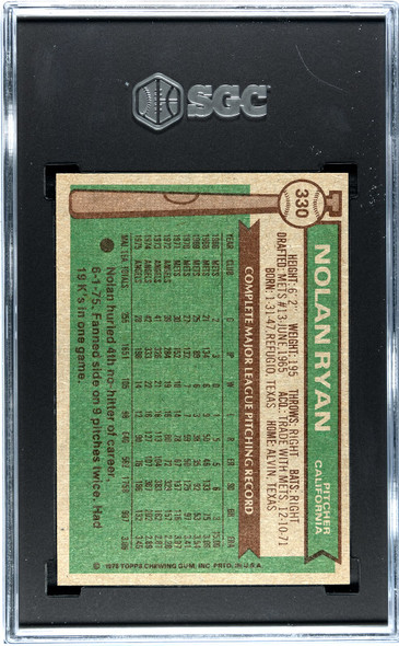 1976 Topps Nolan Ryan #330 SGC 6 back of card