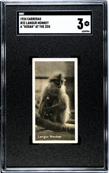 1924 Carreras Ltd. Langur Monkey #22 A Kodak at the Zoo SGC 3 front of card