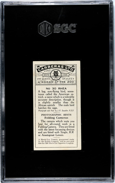 1924 Carreras Ltd. Rhea American Ostrich #30 A Kodak at the Zoo SGC 3 back of card