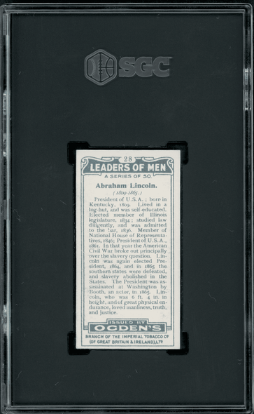 1924 Ogden's Cigarettes Abraham Lincoln #28 Leaders of Men SGC 3 back of card