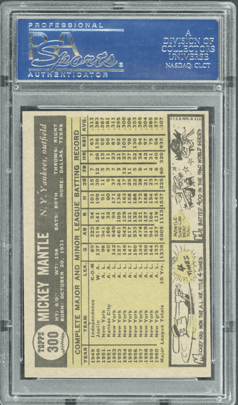 1961 Topps Mickey Mantle #300 PSA 5 back of card