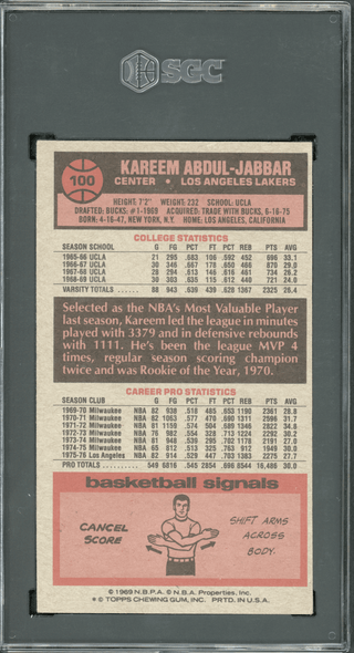 1976-77 Topps Basketball Kareem Abdul-Jabbar #100 SGC 5 back of card